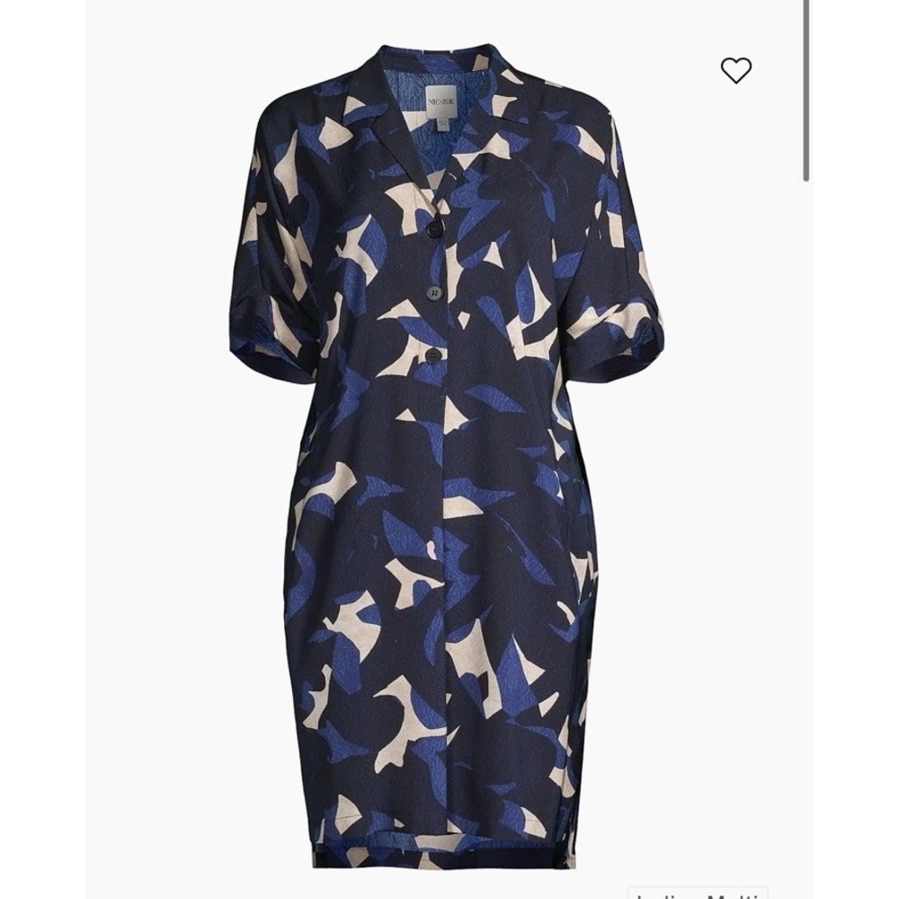 Nic + Zoe Abstract Billow Dress Women's XL Short Sleeve Buttons Print Blue Cream